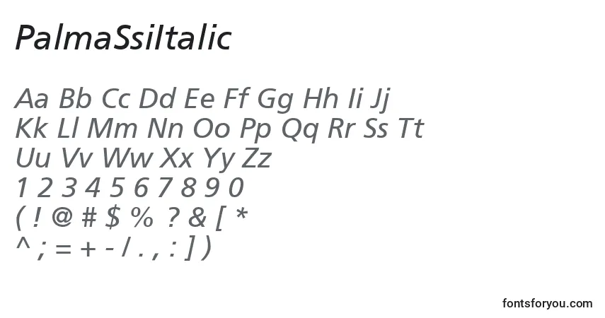 Schriftart PalmaSsiItalic – Alphabet, Zahlen, spezielle Symbole