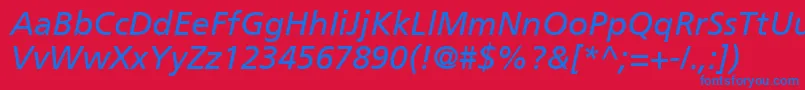 PalmaSsiItalic-Schriftart – Blaue Schriften auf rotem Hintergrund