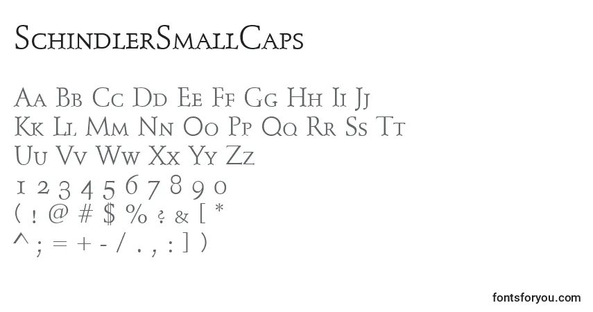 Czcionka SchindlerSmallCaps – alfabet, cyfry, specjalne znaki