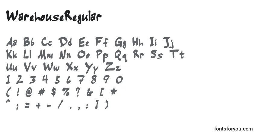 Czcionka WarehouseRegular – alfabet, cyfry, specjalne znaki