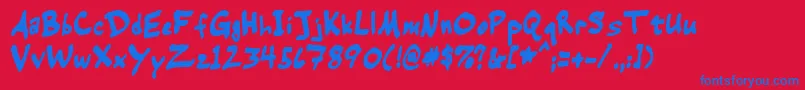 WarehouseRegular-Schriftart – Blaue Schriften auf rotem Hintergrund