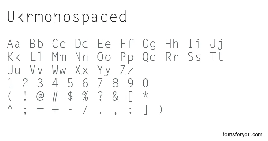 A fonte Ukrmonospaced – alfabeto, números, caracteres especiais