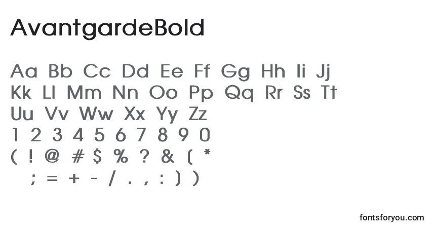 A fonte AvantgardeBold – alfabeto, números, caracteres especiais