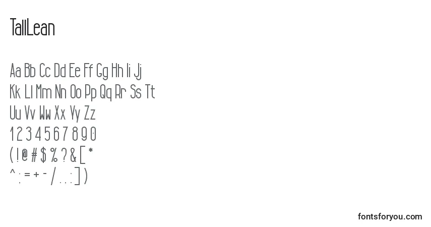 Schriftart TallLean – Alphabet, Zahlen, spezielle Symbole