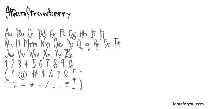 A fonte AlienStrawberry – alfabeto, números, caracteres especiais