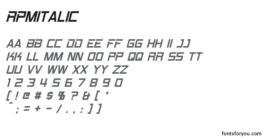 Шрифт RpmItalic – алфавит, цифры, специальные символы