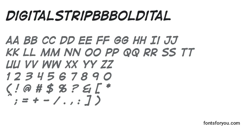 Шрифт DigitalstripbbBoldital – алфавит, цифры, специальные символы