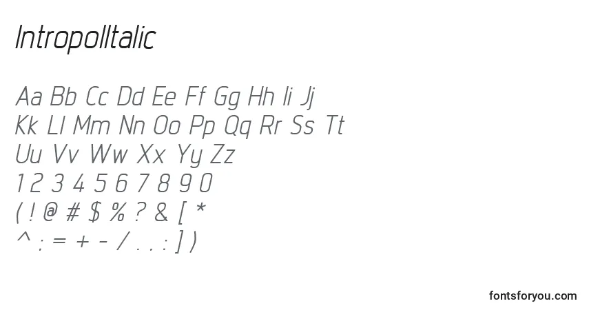 Schriftart IntropolItalic – Alphabet, Zahlen, spezielle Symbole