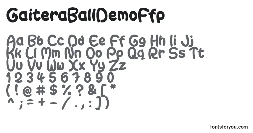 Шрифт GaiteraBallDemoFfp – алфавит, цифры, специальные символы