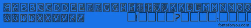 EricanornatecapssskRegular-Schriftart – Schwarze Schriften auf blauem Hintergrund
