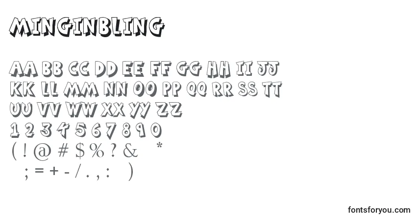 Czcionka MingInBling – alfabet, cyfry, specjalne znaki