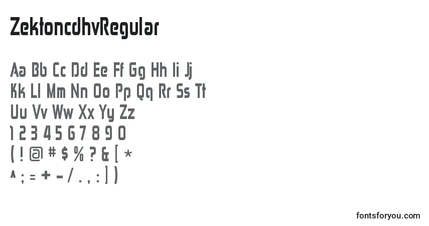 Schriftart ZektoncdhvRegular – Alphabet, Zahlen, spezielle Symbole