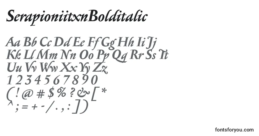 Czcionka SerapioniitxnBolditalic – alfabet, cyfry, specjalne znaki