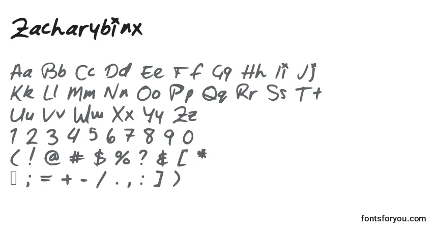 Schriftart Zacharybinx – Alphabet, Zahlen, spezielle Symbole