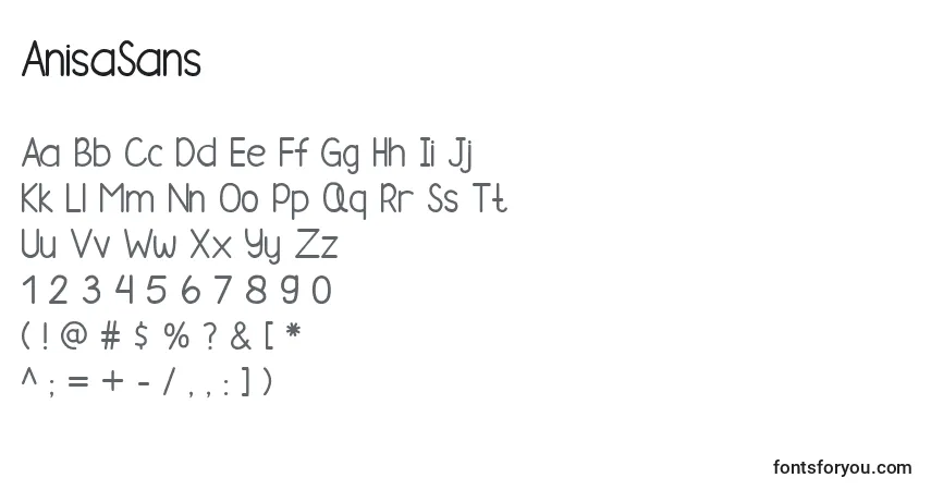 Schriftart AnisaSans – Alphabet, Zahlen, spezielle Symbole