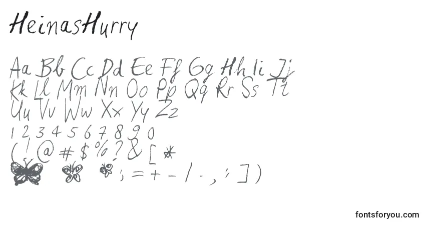 A fonte HeinasHurry – alfabeto, números, caracteres especiais