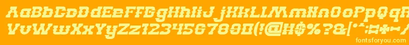 Więcej informacji o czcionce BillyTheKidBoldItalic Czcionka BillyTheKidBoldItalic – żółte czcionki na pomarańczowym tle