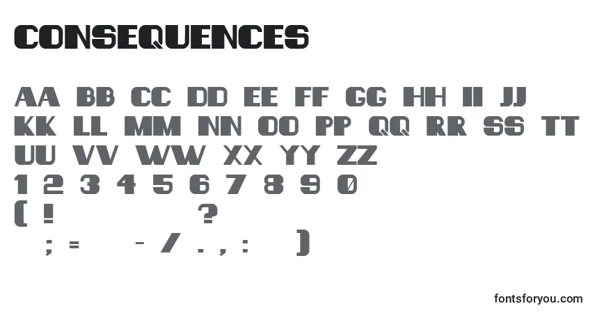 Schriftart Consequences – Alphabet, Zahlen, spezielle Symbole