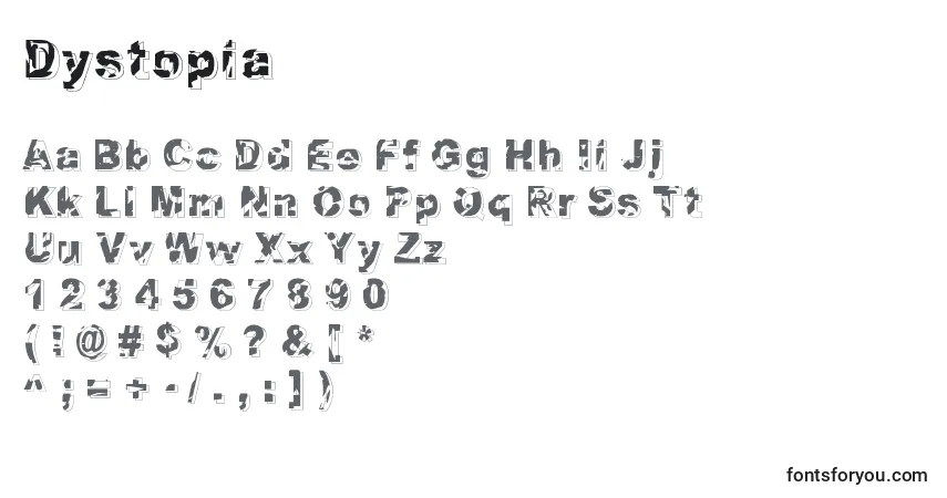 Czcionka Dystopia – alfabet, cyfry, specjalne znaki