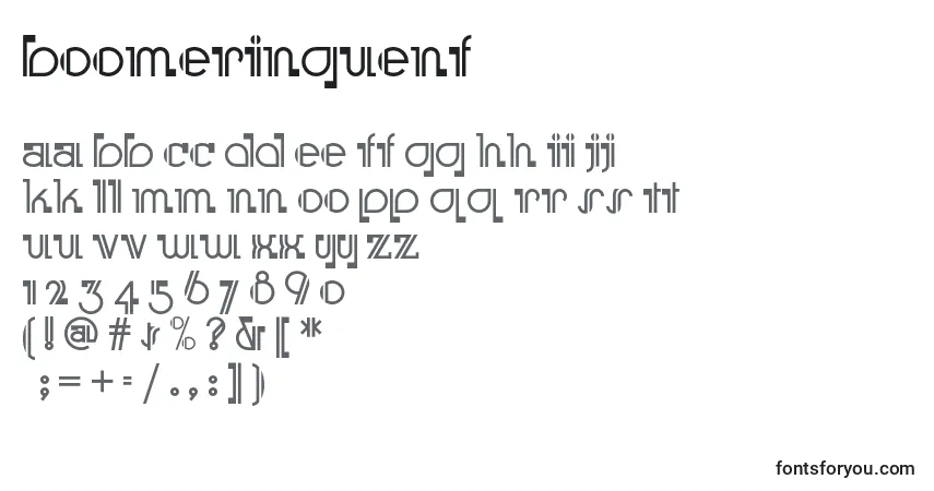 Czcionka Boomeringuenf – alfabet, cyfry, specjalne znaki