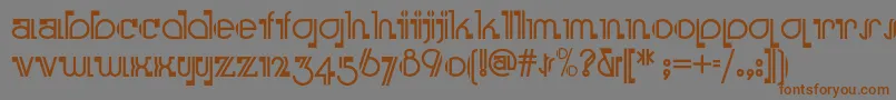 フォントBoomeringuenf – 茶色の文字が灰色の背景にあります。