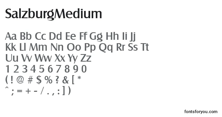 Czcionka SalzburgMedium – alfabet, cyfry, specjalne znaki