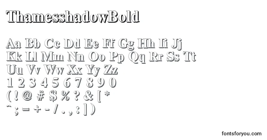 A fonte ThamesshadowBold – alfabeto, números, caracteres especiais