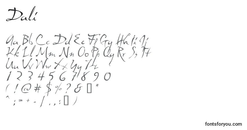 Czcionka Dali – alfabet, cyfry, specjalne znaki