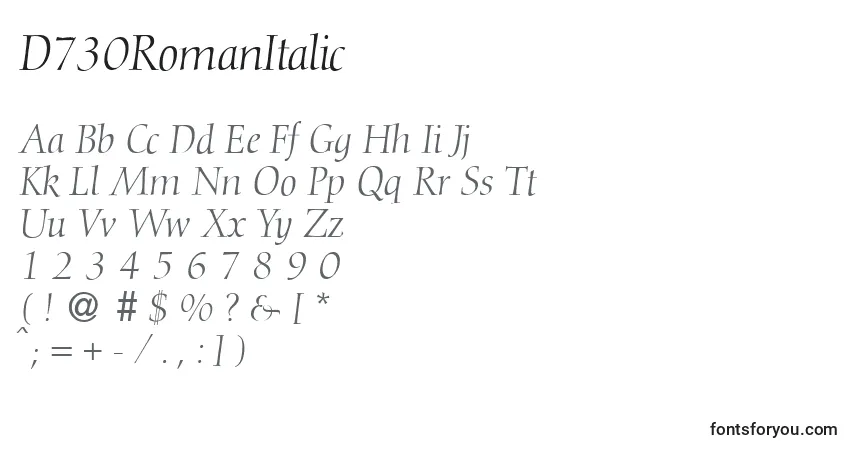 D730RomanItalicフォント–アルファベット、数字、特殊文字