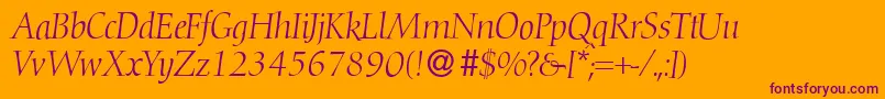 D730RomanItalic-Schriftart – Violette Schriften auf orangefarbenem Hintergrund