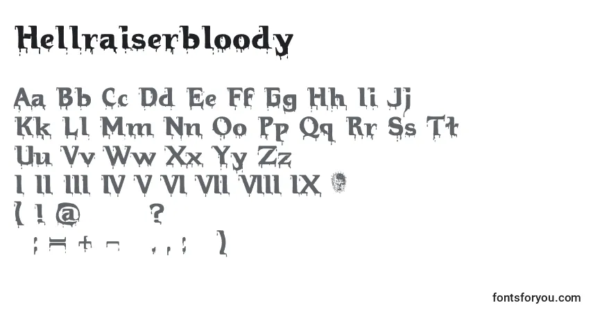 Schriftart Hellraiserbloody – Alphabet, Zahlen, spezielle Symbole