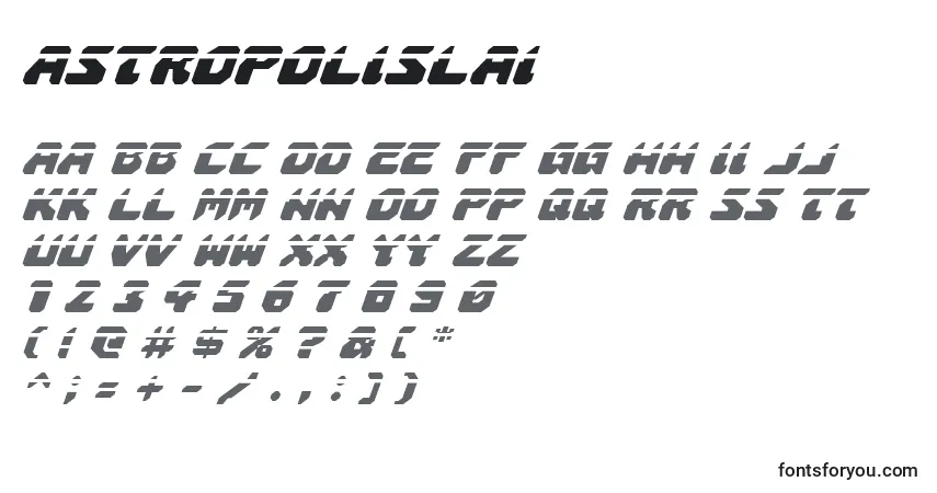 Schriftart Astropolislai – Alphabet, Zahlen, spezielle Symbole