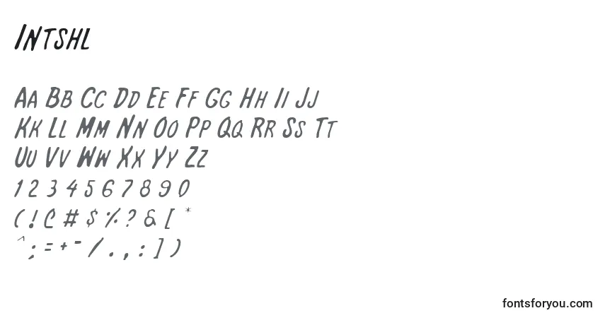 Czcionka Intshl – alfabet, cyfry, specjalne znaki