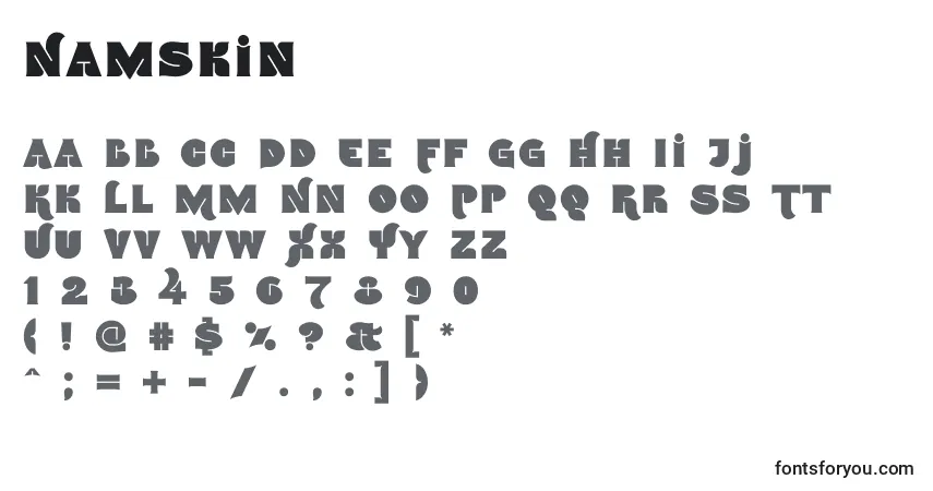 Namskin-fontti – aakkoset, numerot, erikoismerkit