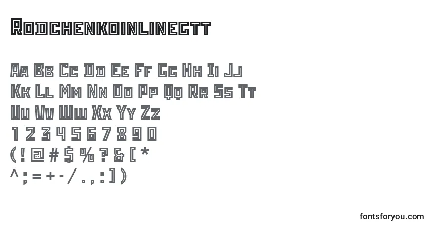 A fonte Rodchenkoinlinegtt – alfabeto, números, caracteres especiais