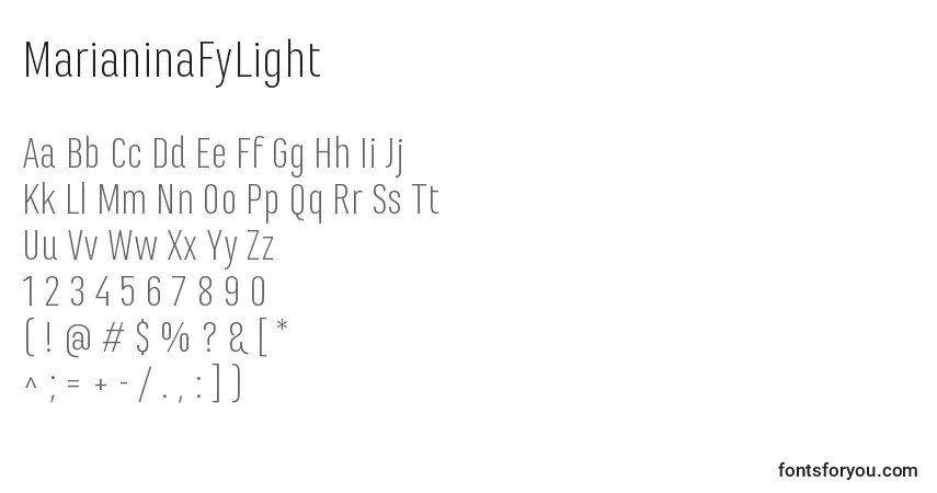 Шрифт MarianinaFyLight – алфавит, цифры, специальные символы