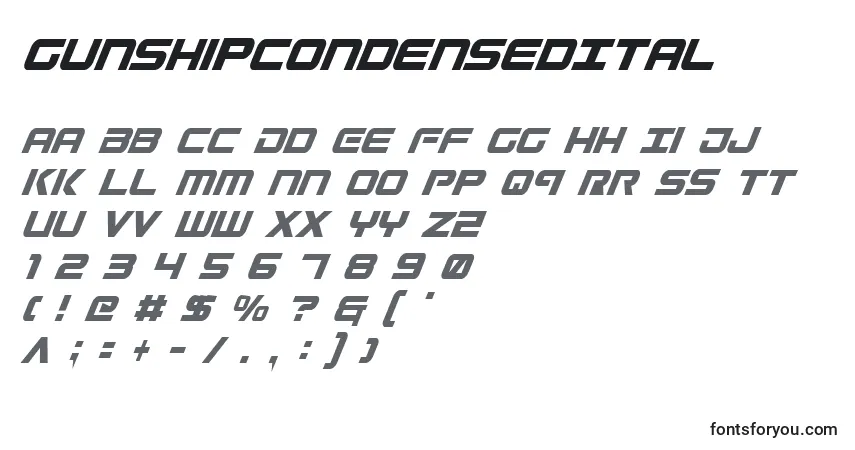 GunshipCondensedItalフォント–アルファベット、数字、特殊文字