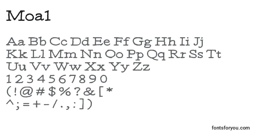 A fonte Moa1 – alfabeto, números, caracteres especiais
