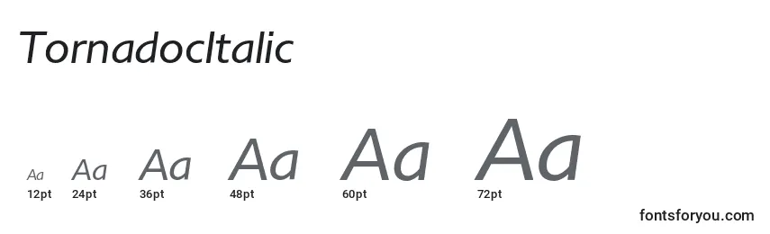 Размеры шрифта TornadocItalic