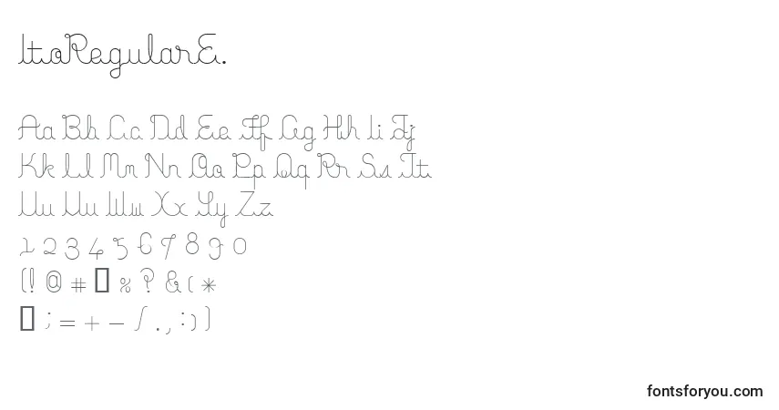 A fonte ItoRegularE. – alfabeto, números, caracteres especiais