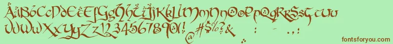 Więcej informacji o czcionce HobbitonBrushhandhobbitonBrush Czcionka HobbitonBrushhandhobbitonBrush – brązowe czcionki na zielonym tle