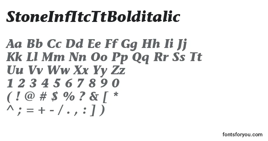 Шрифт StoneInfItcTtBolditalic – алфавит, цифры, специальные символы