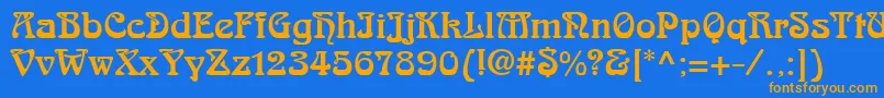 フォントArnoldBoecklinLt – オレンジ色の文字が青い背景にあります。