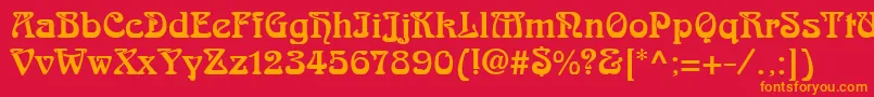 ArnoldBoecklinLt-Schriftart – Orangefarbene Schriften auf rotem Hintergrund