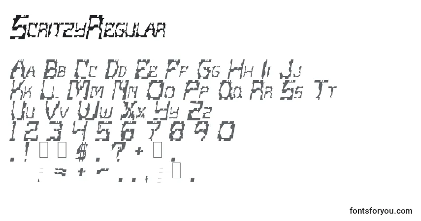 A fonte ScritzyRegular – alfabeto, números, caracteres especiais