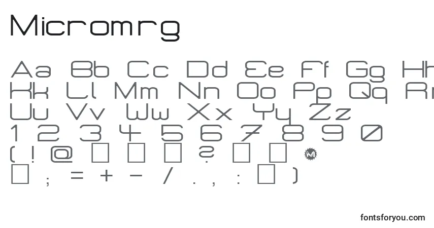 Шрифт Micromrg – алфавит, цифры, специальные символы