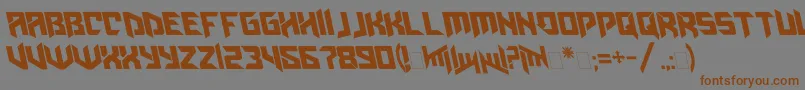 フォントAmazoostrovleftalic – 茶色の文字が灰色の背景にあります。