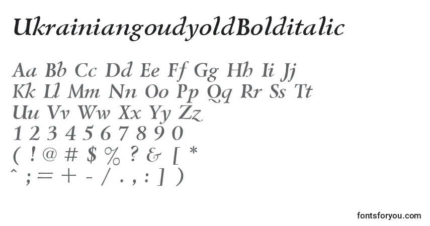 Шрифт UkrainiangoudyoldBolditalic – алфавит, цифры, специальные символы