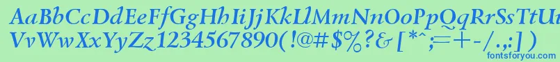 Шрифт UkrainiangoudyoldBolditalic – синие шрифты на зелёном фоне