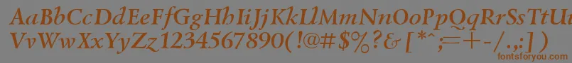 フォントUkrainiangoudyoldBolditalic – 茶色の文字が灰色の背景にあります。